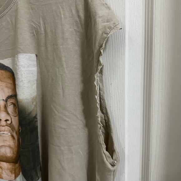 💥Malcolm X Graphic Tee Cut off sleeves Unisex size 2X Tan color freedom - Picture 5 of 10